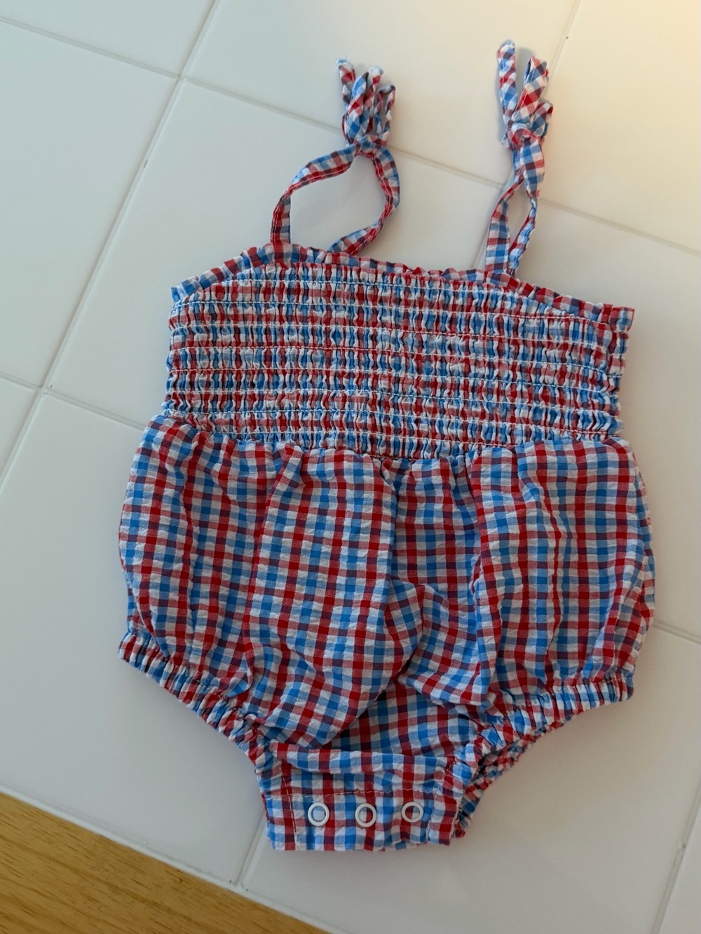 Cat & Jack Red and Blue Gingham Smocked Romper